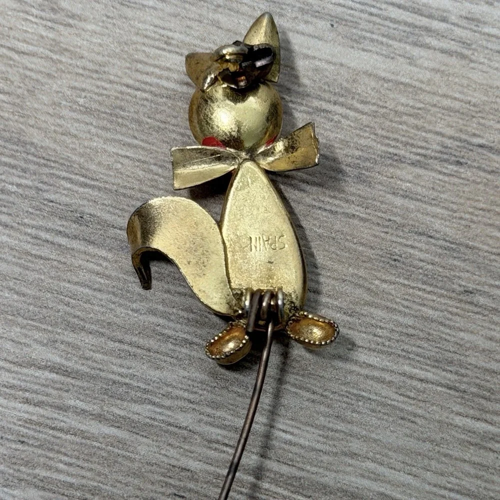 Vintage Cat Brooch Whimsical Kitsch Retro‎ Mid Century Novelty Pin Jewelry